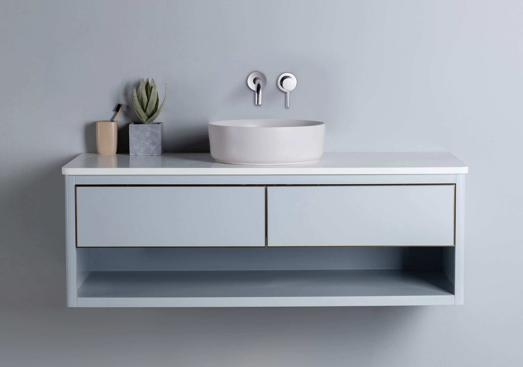 Rubeza 1200mm Mauna Wall Hung Vanity Unit - Light Grey & Gold