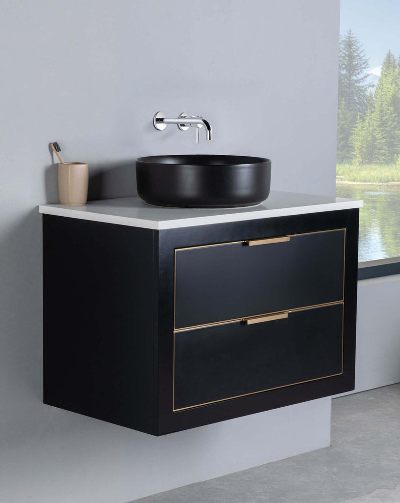 Rubeza 750mm Dukes Wall Hung Vanity Unit - Black & Gold