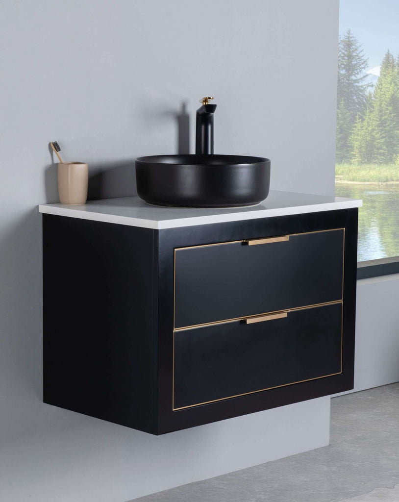 Rubeza 750mm Dukes Wall Hung Vanity Unit - Black & Gold