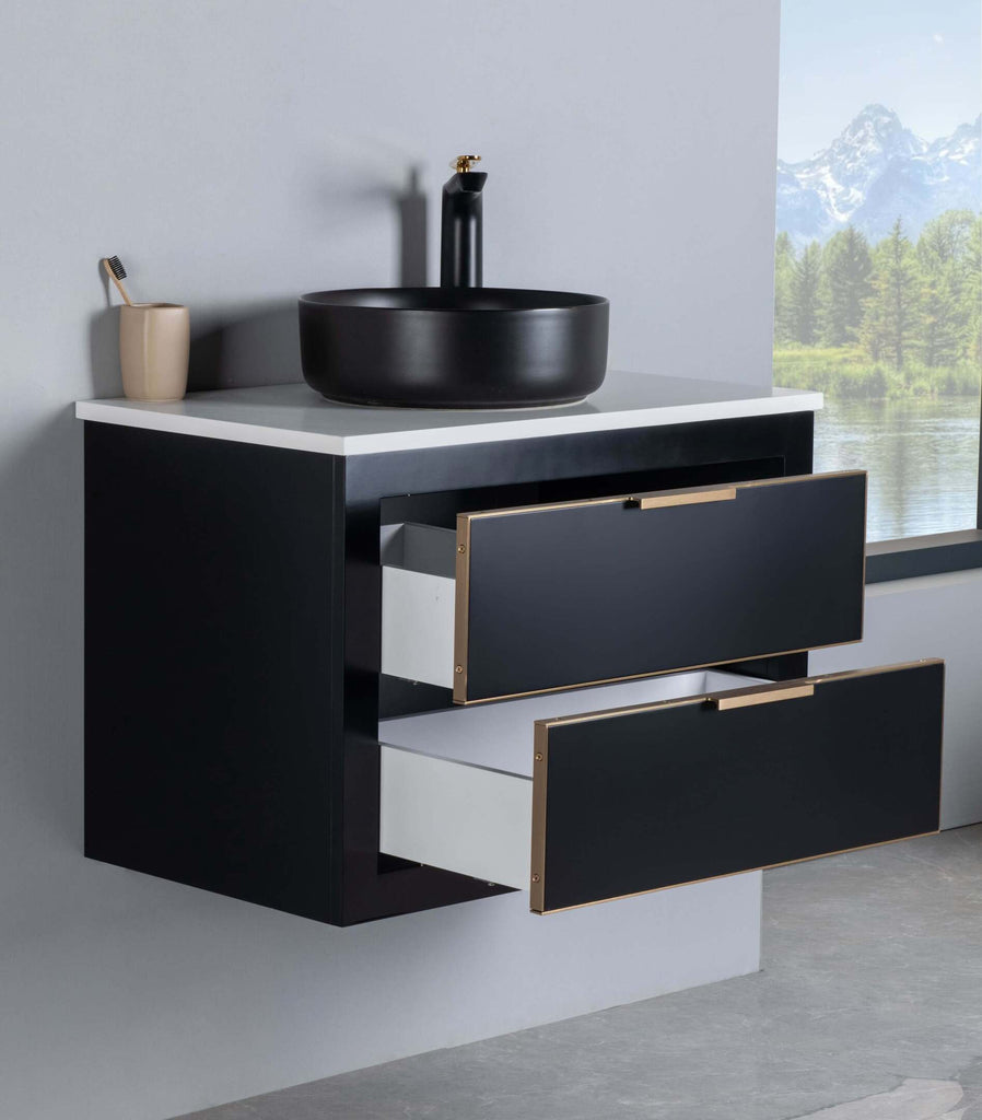 Rubeza 750mm Dukes Wall Hung Vanity Unit - Black & Gold