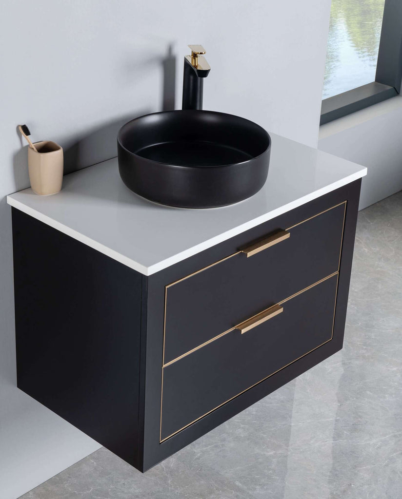 Rubeza 750mm Dukes Wall Hung Vanity Unit - Black & Gold