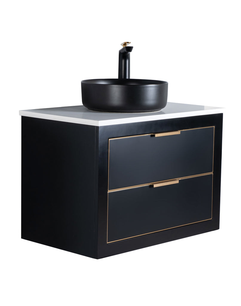 Rubeza 750mm Dukes Wall Hung Vanity Unit - Black & Gold