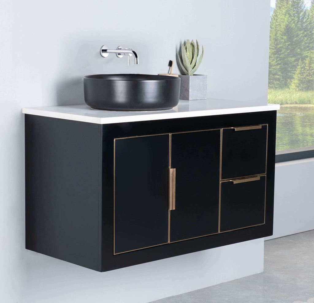 Rubeza 900mm Dukes Wall Hung Vanity Unit - Black & Gold