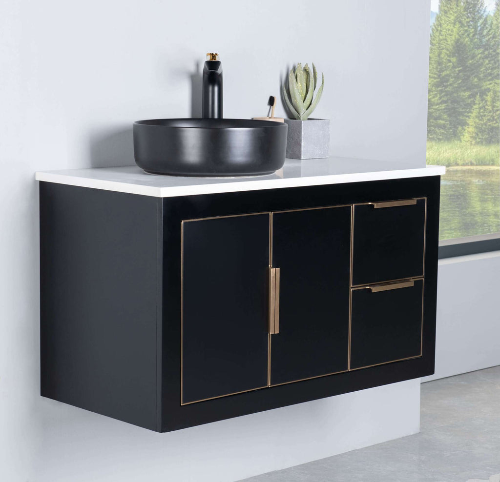 Rubeza 900mm Dukes Wall Hung Vanity Unit - Black & Gold