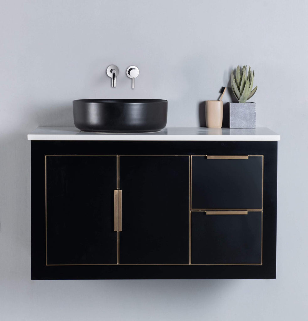 Rubeza 900mm Dukes Wall Hung Vanity Unit - Black & Gold