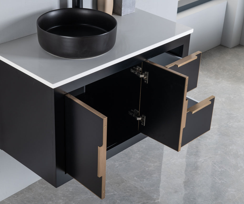 Rubeza 900mm Dukes Wall Hung Vanity Unit - Black & Gold