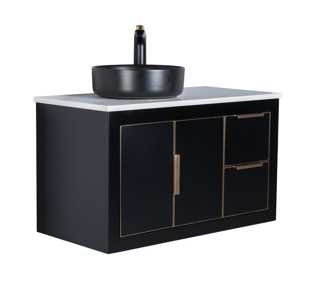 Rubeza 900mm Dukes Wall Hung Vanity Unit - Black & Gold