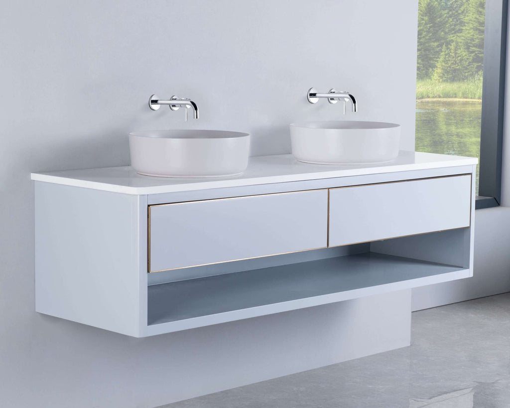 Rubeza 1500mm Mauna Wall Hung Vanity Unit - Light Grey & Gold