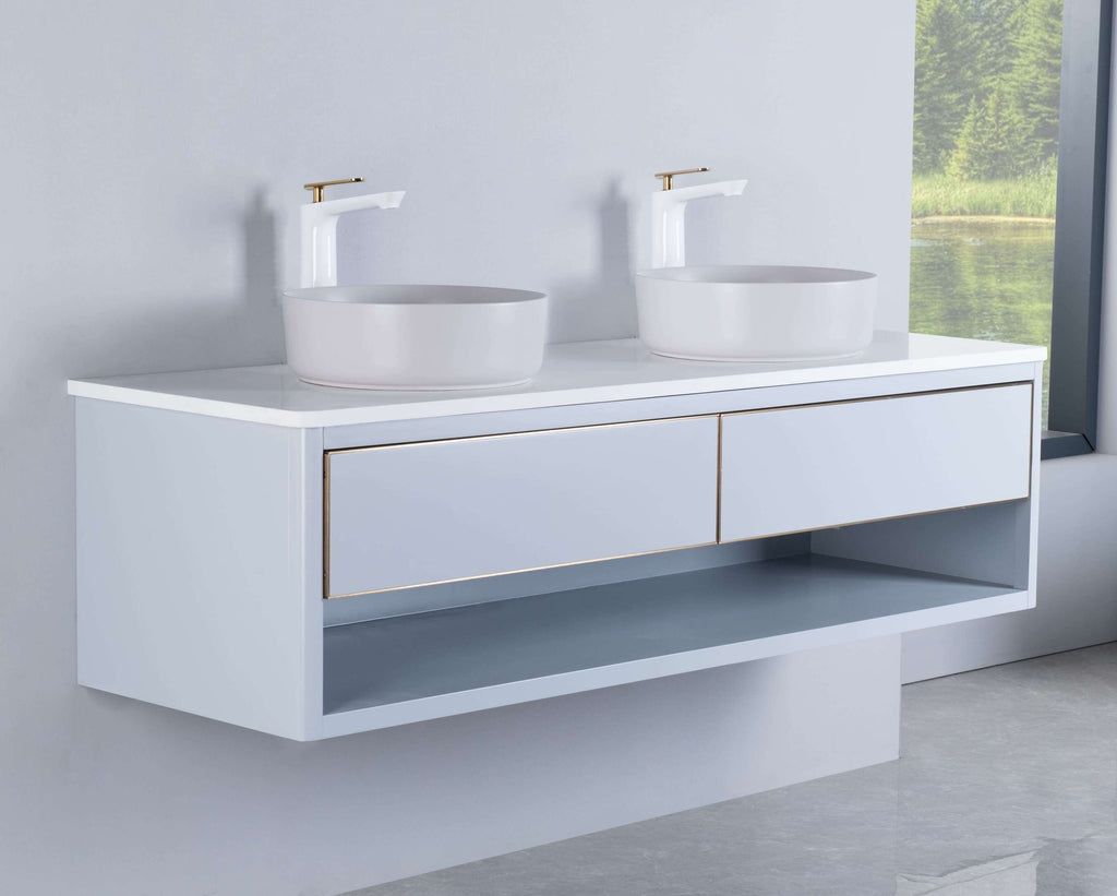 Rubeza 1500mm Mauna Wall Hung Vanity Unit - Light Grey & Gold