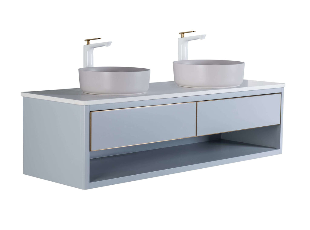 Rubeza 1500mm Mauna Wall Hung Vanity Unit - Light Grey & Gold