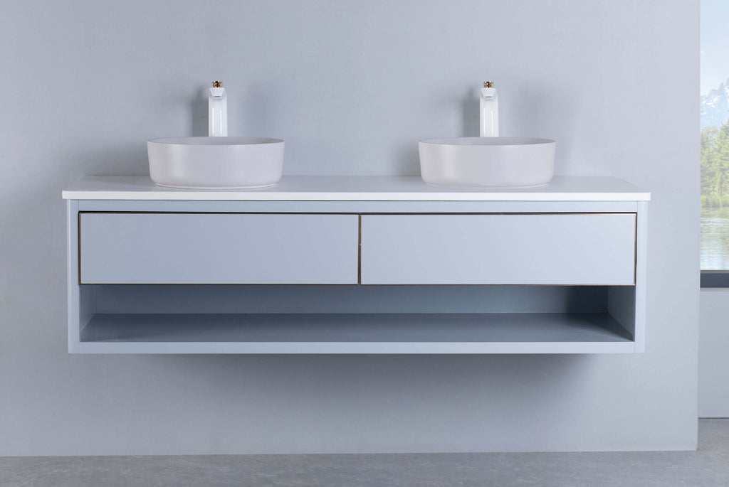 Rubeza 1500mm Mauna Wall Hung Vanity Unit - Light Grey & Gold