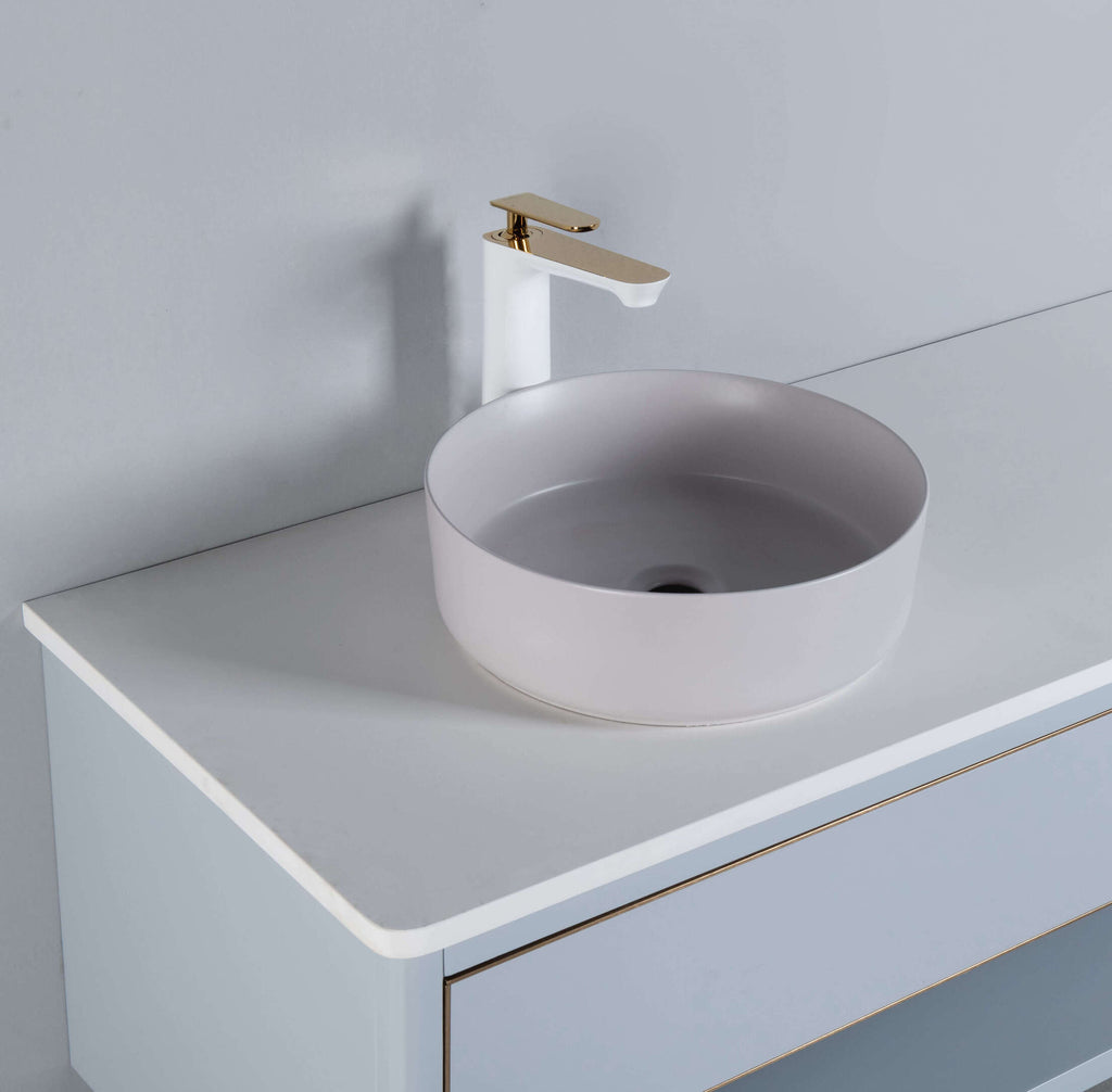 Rubeza 1500mm Mauna Wall Hung Vanity Unit - Light Grey & Gold