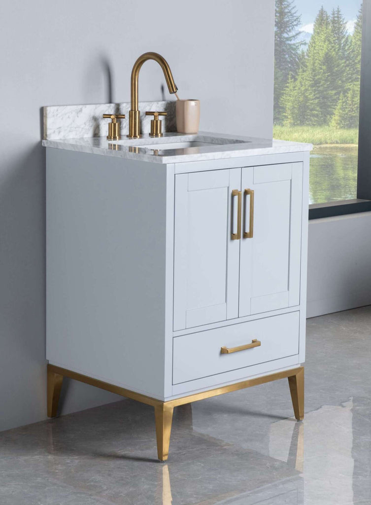 Rubeza 750mm Anatolia Vanity Unit with Carrara Marble Top - Light Grey & Gold