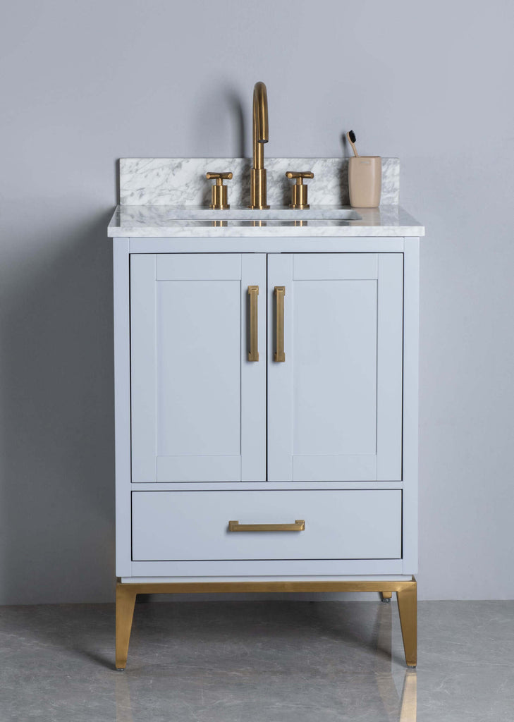 Rubeza 600mm Anatolia Vanity Unit with Carrara Marble Top - Light Grey & Gold