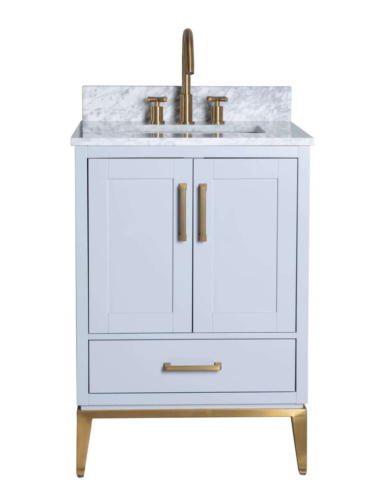 Rubeza 750mm Anatolia Vanity Unit with Carrara Marble Top - Light Grey & Gold