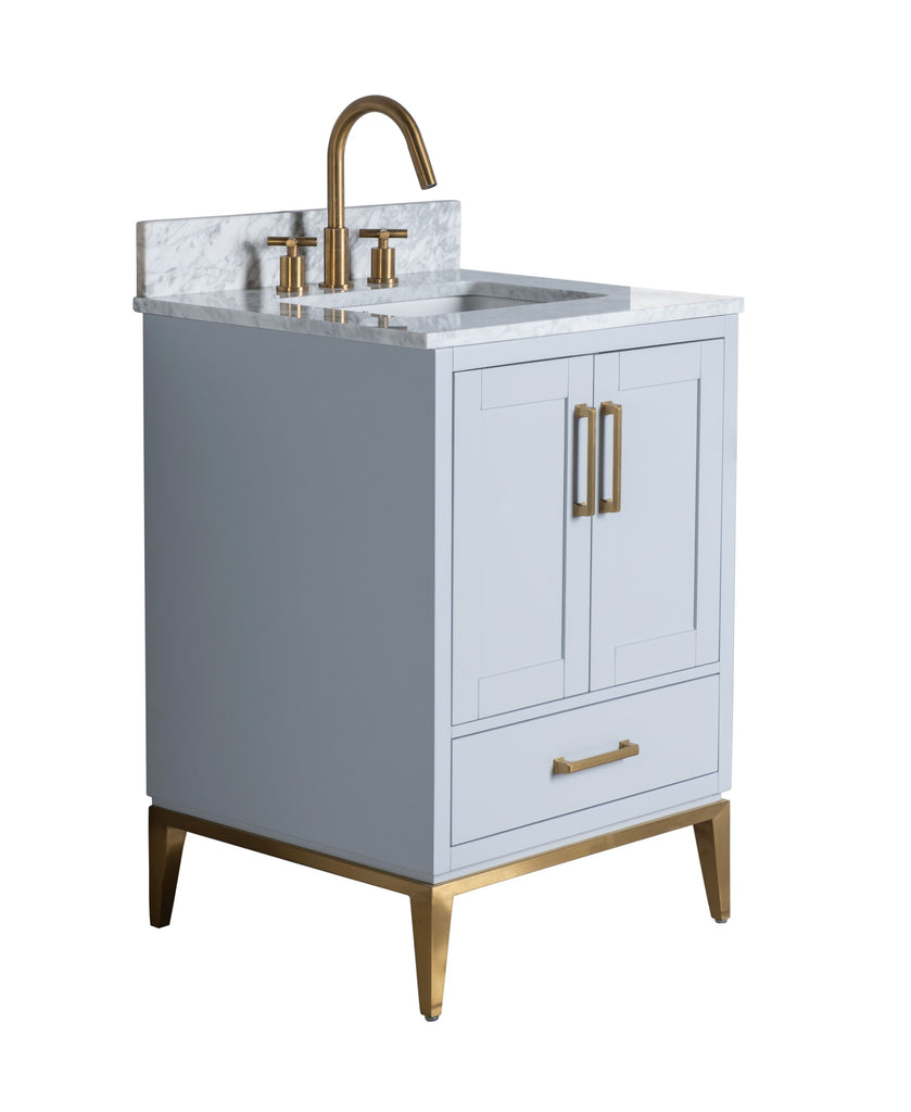 Rubeza 600mm Anatolia Vanity Unit with Carrara Marble Top - Light Grey & Gold