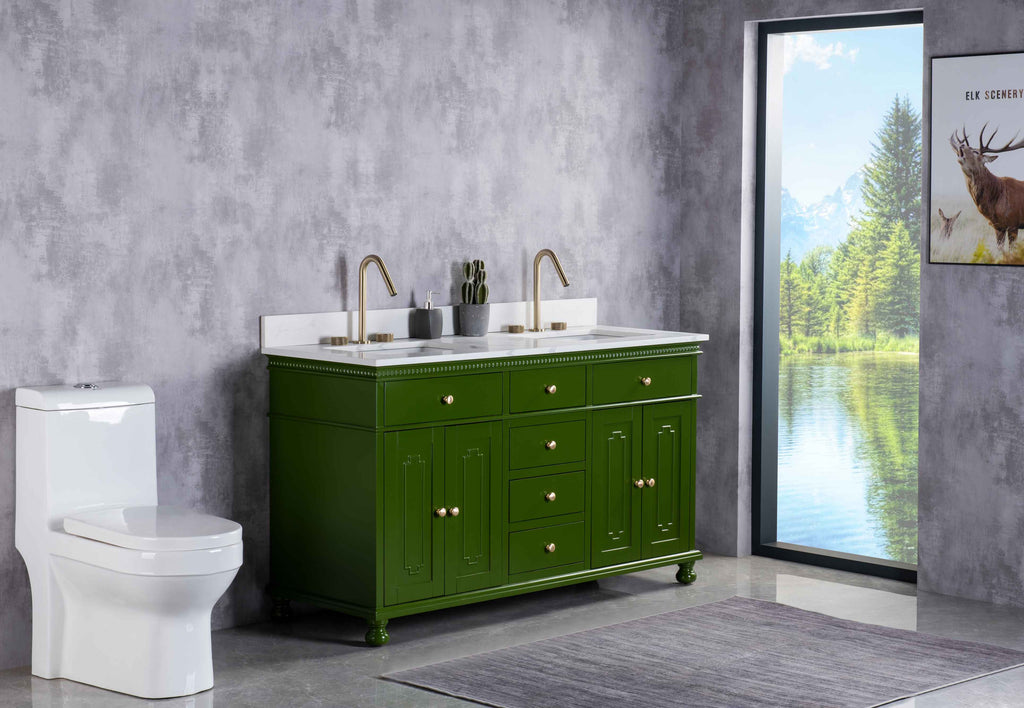 Rubeza 1500mm Didim Vanity Unit with Calacatta Quartz Top - Grass Green & Gold