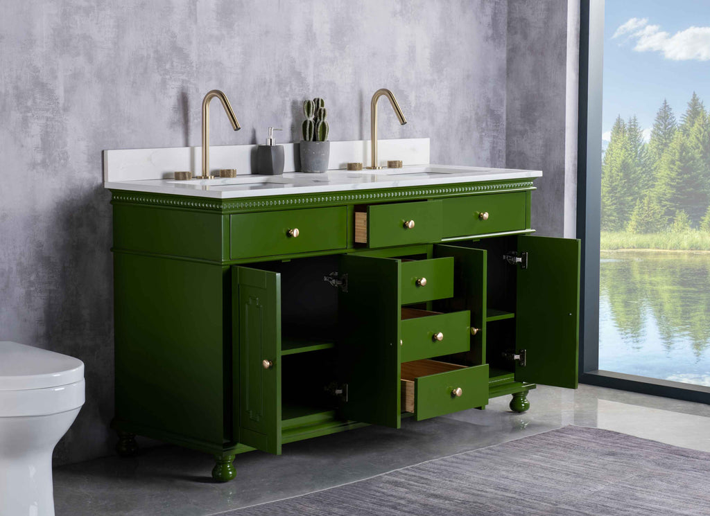 Rubeza 1500mm Didim Vanity Unit with Calacatta Quartz Top - Grass Green & Gold