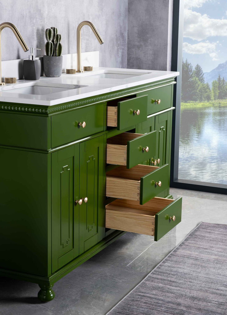 Rubeza 1500mm Didim Vanity Unit with Calacatta Quartz Top - Grass Green & Gold