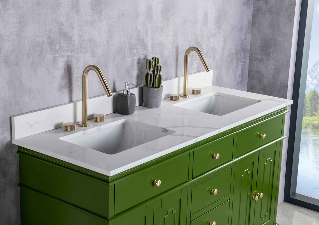 Rubeza 1500mm Didim Vanity Unit with Calacatta Quartz Top - Grass Green & Gold