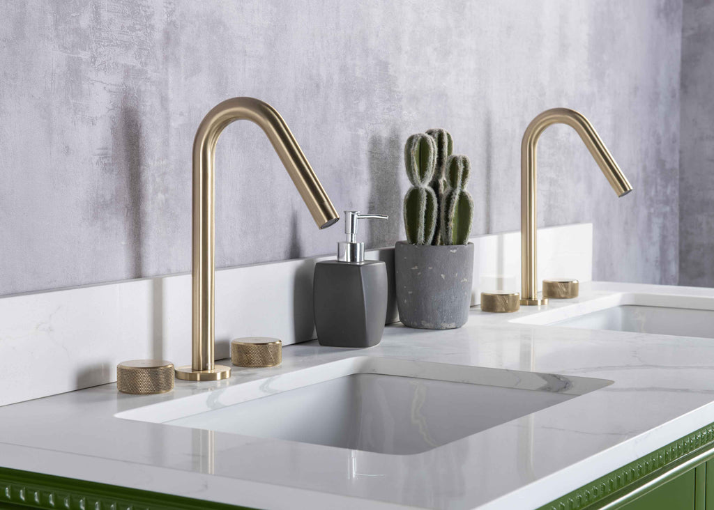 Rubeza 1500mm Didim Vanity Unit with Calacatta Quartz Top - Grass Green & Gold