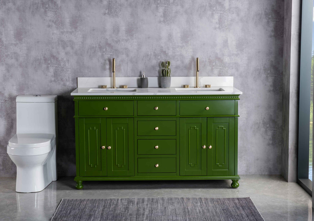 Rubeza 1500mm Didim Vanity Unit with Calacatta Quartz Top - Grass Green & Gold