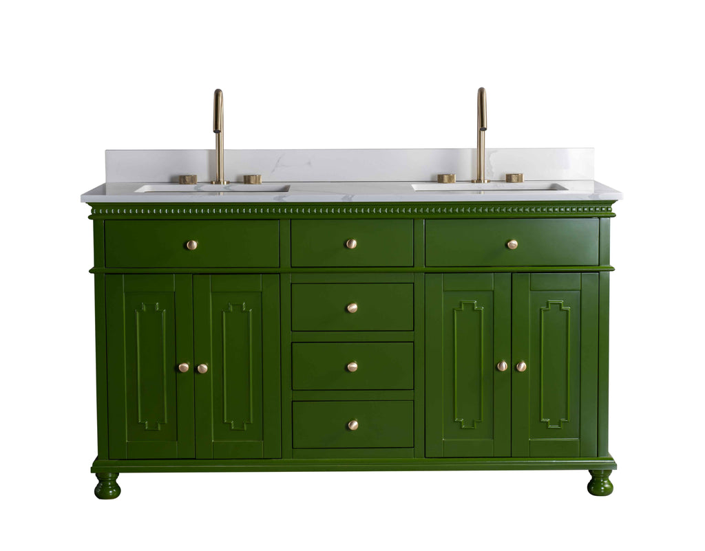 Rubeza 1500mm Didim Vanity Unit with Calacatta Quartz Top - Grass Green & Gold