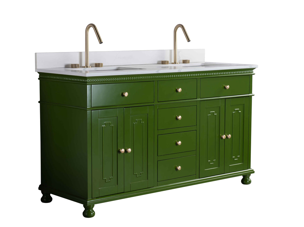 Rubeza 1500mm Didim Vanity Unit with Calacatta Quartz Top - Grass Green & Gold