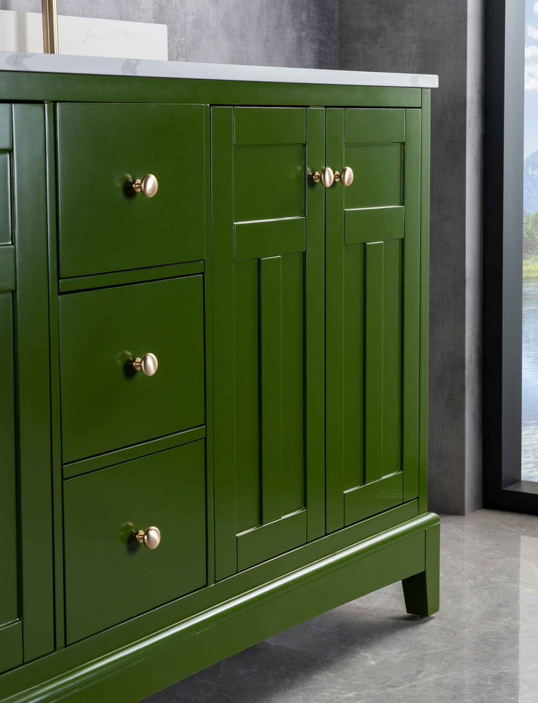 Rubeza 1500mm Pergamum Vanity Unit with Calacatta Quartz Top - Grass Green & Gold