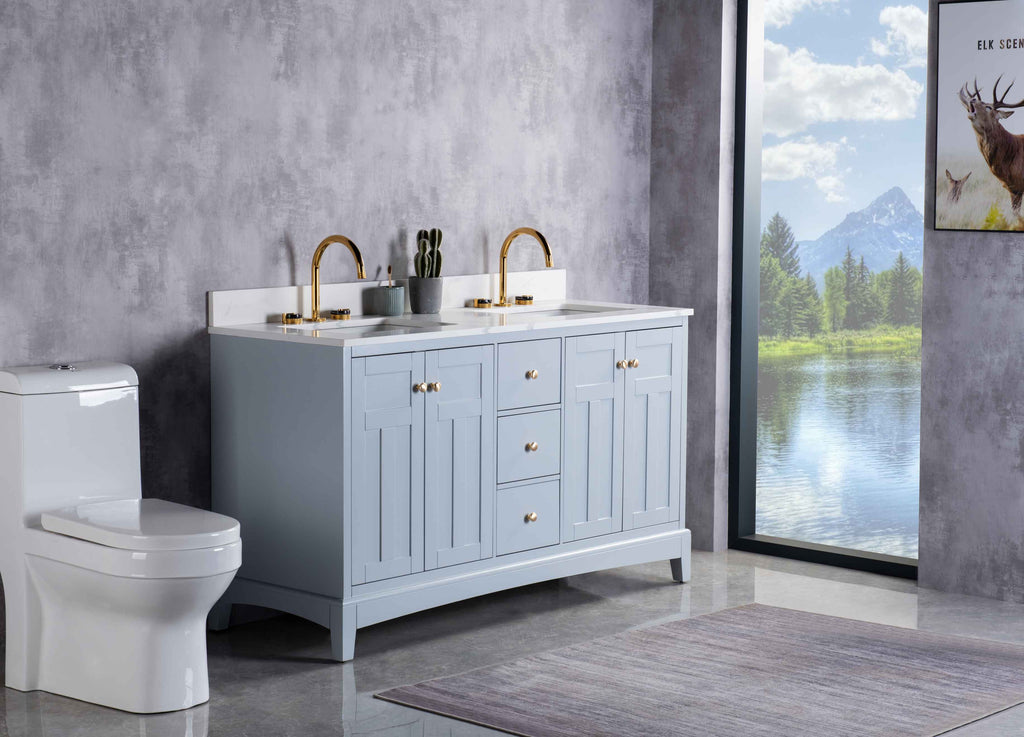 Rubeza 1500mm Pergamum Vanity Unit with Calacatta Quartz Top - Light Grey & Gold