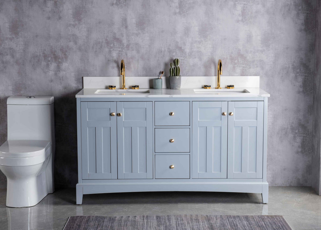 Rubeza 1500mm Pergamum Vanity Unit with Calacatta Quartz Top - Light Grey & Gold