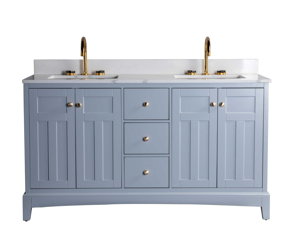 Rubeza 1500mm Pergamum Vanity Unit with Calacatta Quartz Top - Light Grey & Gold