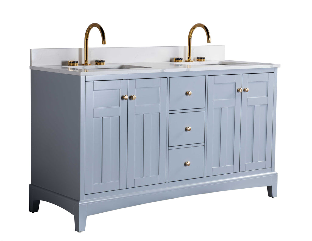 Rubeza 1500mm Pergamum Vanity Unit with Calacatta Quartz Top - Light Grey & Gold