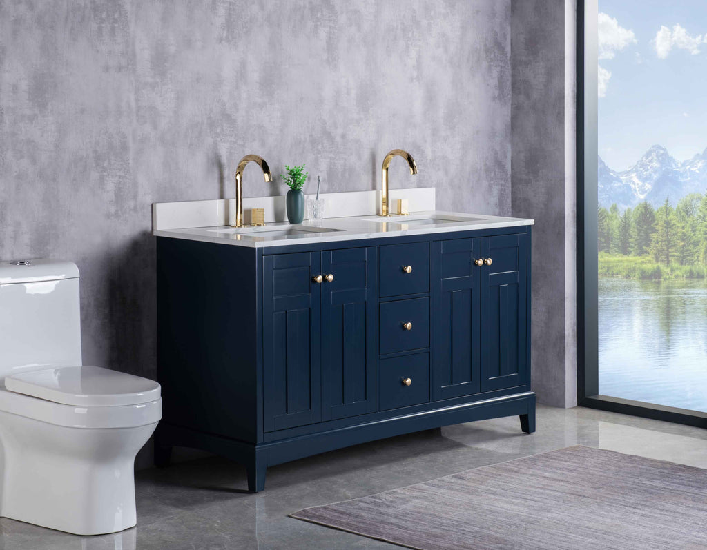 Rubeza 1500mm Pergamum Vanity Unit with Calacatta Quartz Top - Dark Blue & Gold