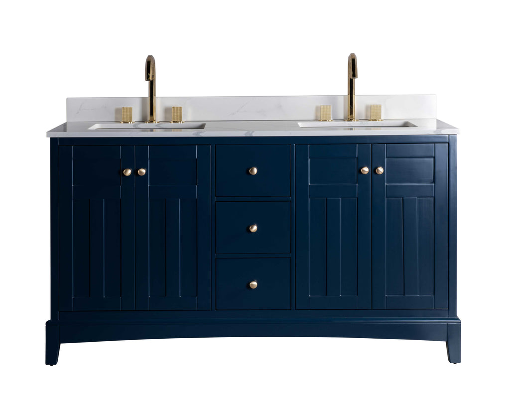 Rubeza 1500mm Pergamum Vanity Unit with Calacatta Quartz Top - Dark Blue & Gold