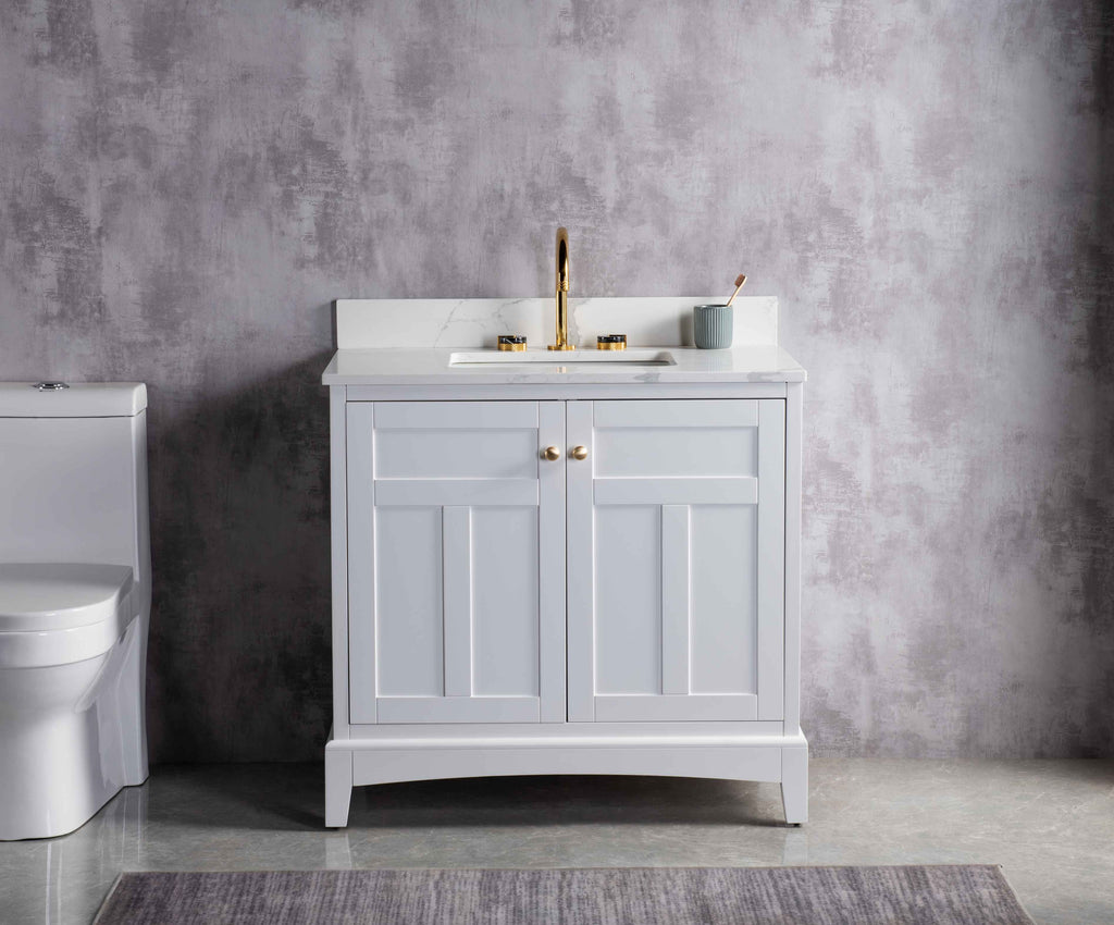 Rubeza 900mm Pergamum Vanity Unit with Calacatta Quartz Top - White & Gold