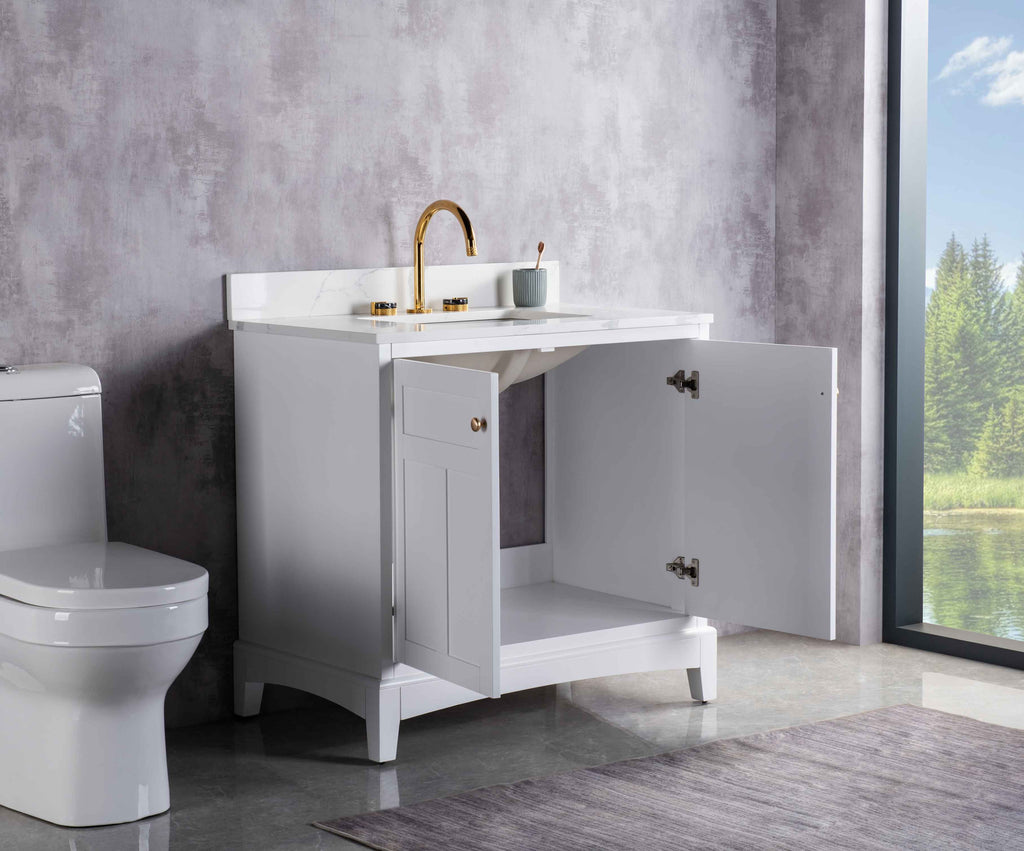 Rubeza 900mm Pergamum Vanity Unit with Calacatta Quartz Top - White & Gold