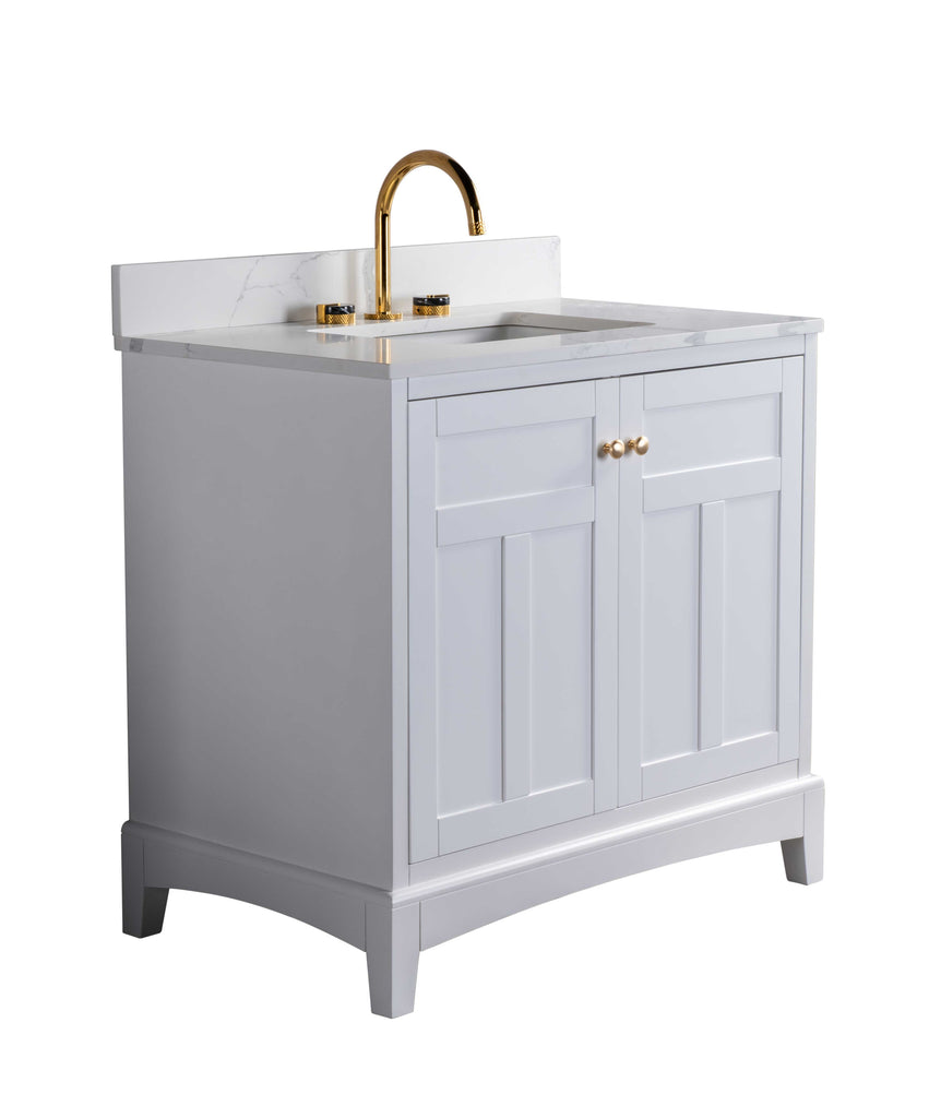 Rubeza 900mm Pergamum Vanity Unit with Calacatta Quartz Top - White & Gold