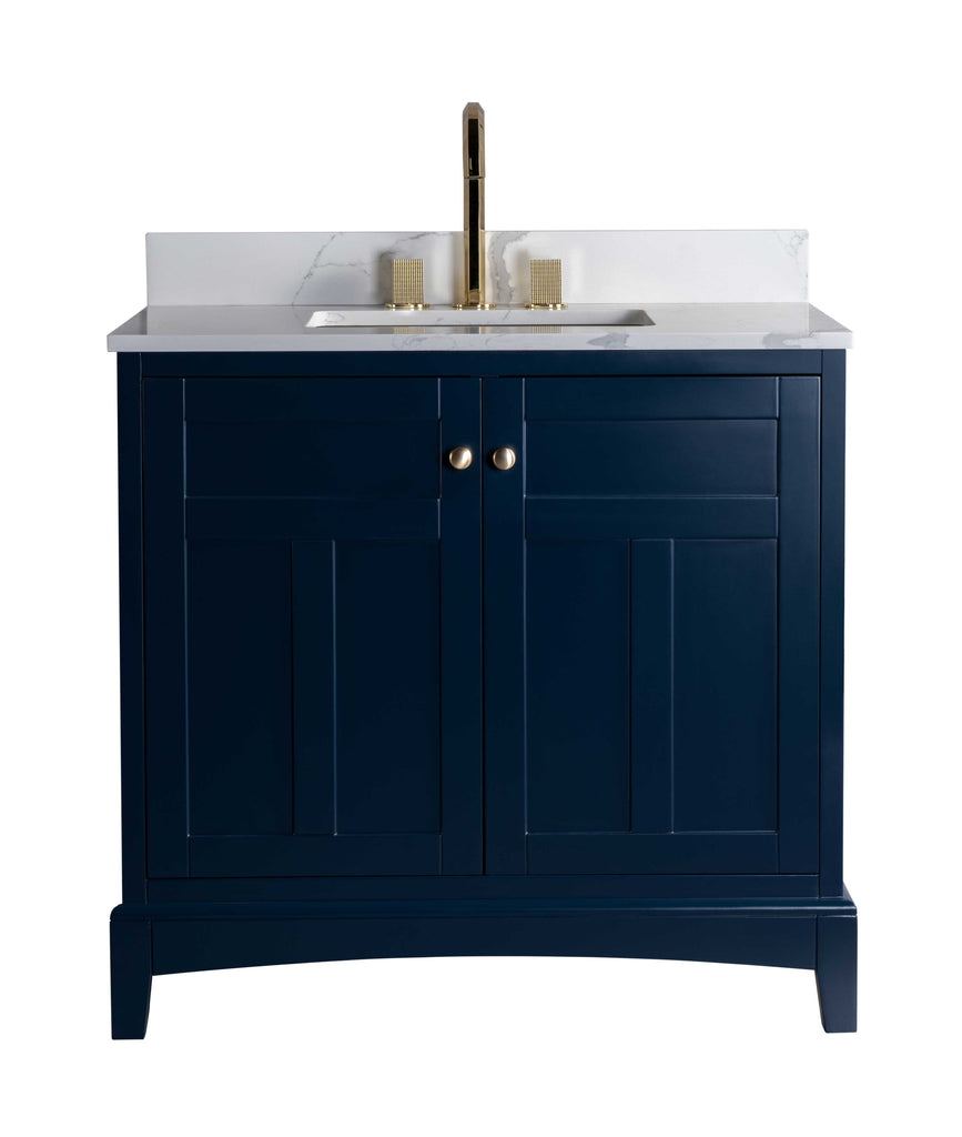 Rubeza 900mm Pergamum Vanity Unit with Calacatta Quartz Top - Dark Blue & Gold