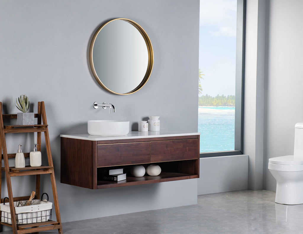 Rubeza 1200mm Mauna Wall Hung Vanity Unit - Wood Veneer & Gold