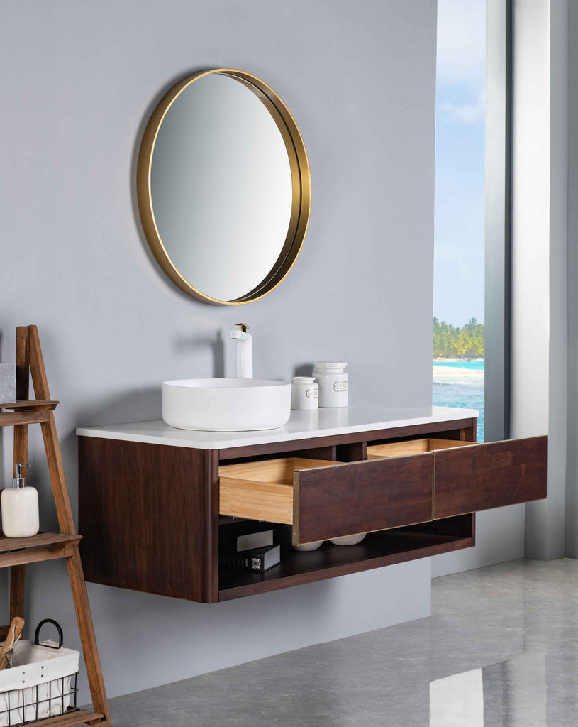 Rubeza 1200mm Mauna Wall Hung Vanity Unit - Wood Veneer & Gold