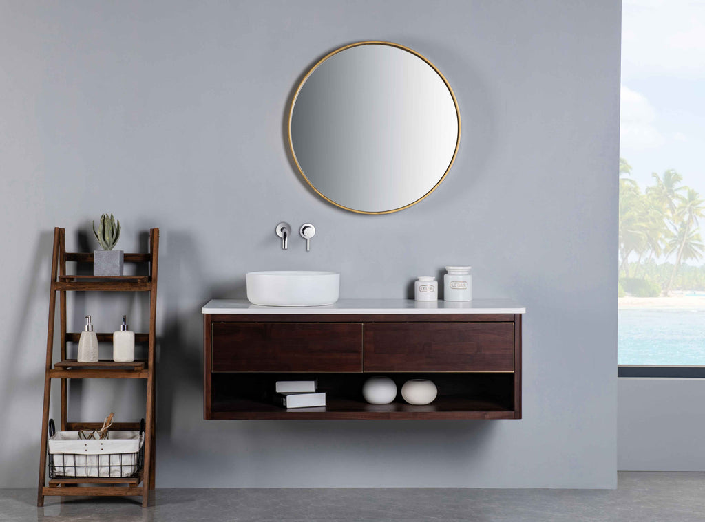 Rubeza 1200mm Mauna Wall Hung Vanity Unit - Wood Veneer & Gold