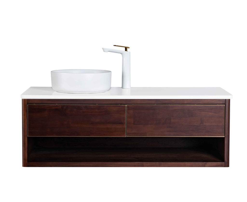 Rubeza 1200mm Mauna Wall Hung Vanity Unit - Wood Veneer & Gold