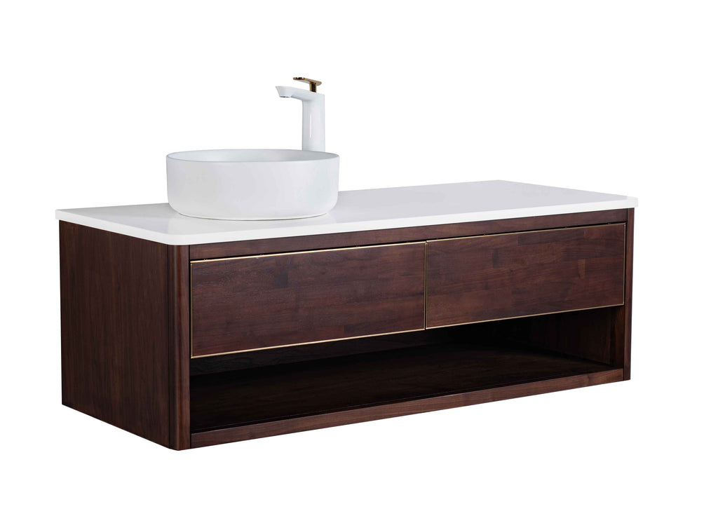 Rubeza 1200mm Mauna Wall Hung Vanity Unit - Wood Veneer & Gold