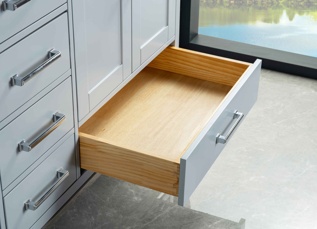 Rubeza 1500mm Anatolia Vanity Unit with Calacatta Quartz Top - Light Grey & Chrome