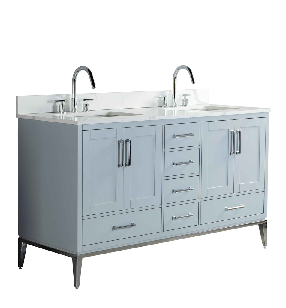 Rubeza 1500mm Anatolia Vanity Unit with Calacatta Quartz Top - Light Grey & Chrome