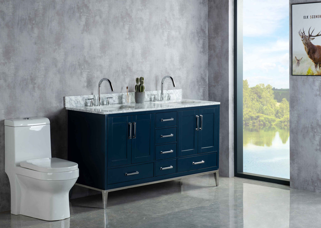 Rubeza 1500mm Anatolia Vanity Unit with Carrara Marble Top - Dark Blue & Chrome