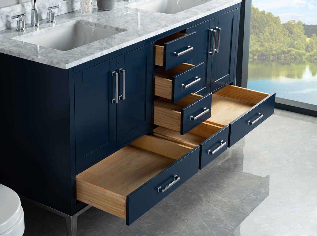 Rubeza 1500mm Anatolia Vanity Unit with Carrara Marble Top - Dark Blue & Chrome