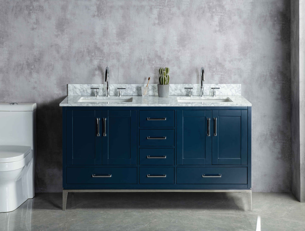 Rubeza 1500mm Anatolia Vanity Unit with Carrara Marble Top - Dark Blue & Chrome