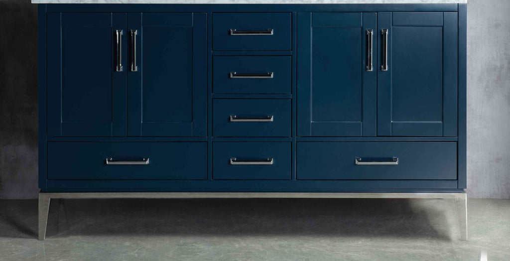 Rubeza 1500mm Anatolia Sideboard with Carrara Marble Top - Dark Blue & Chrome